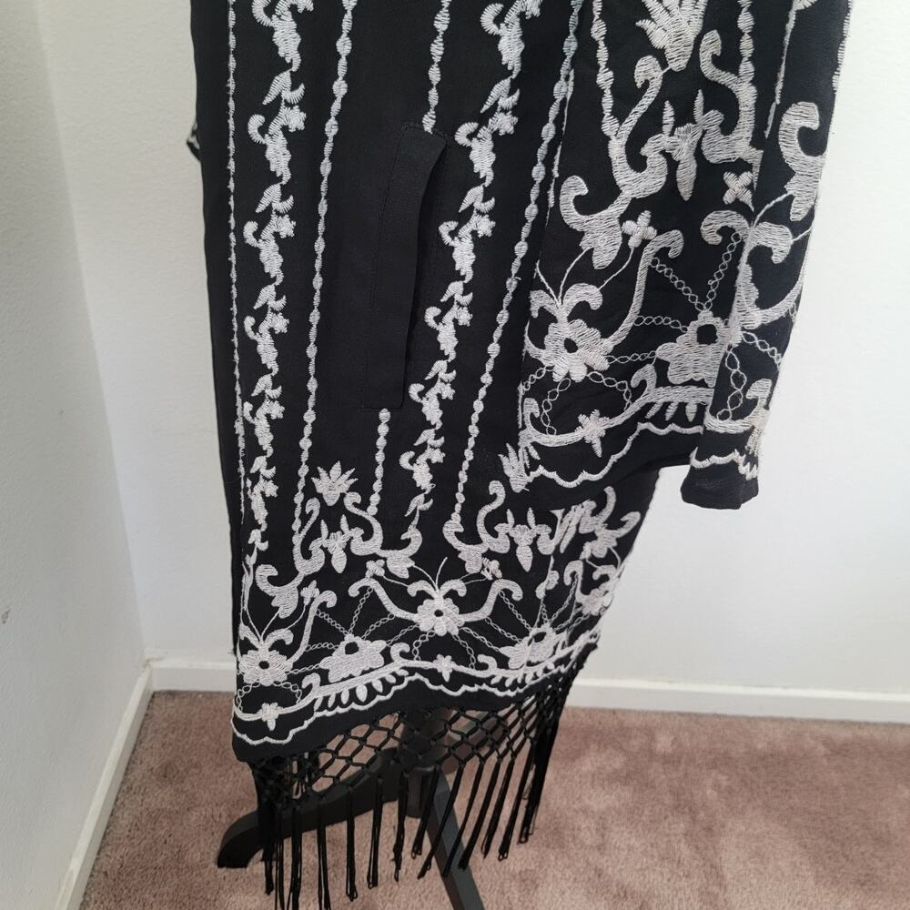 Topshop Kimono‎ Open Front Cardigan Embroidered Fringe Long Sleeve Witchy Sz 8 - Picture 12 of 15